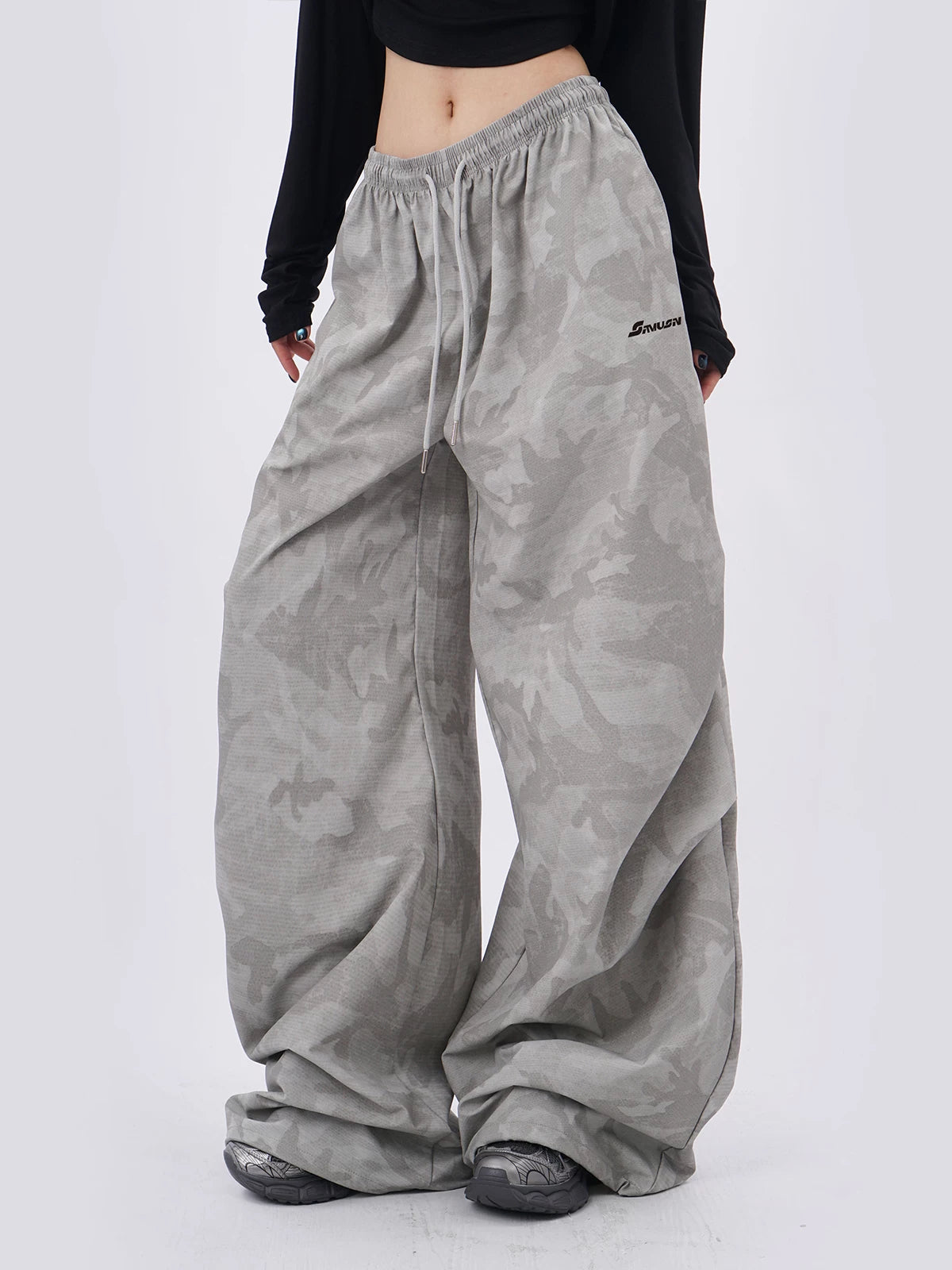 SAMUSAN Loose Pleated Sports Casual Wide Leg Pants