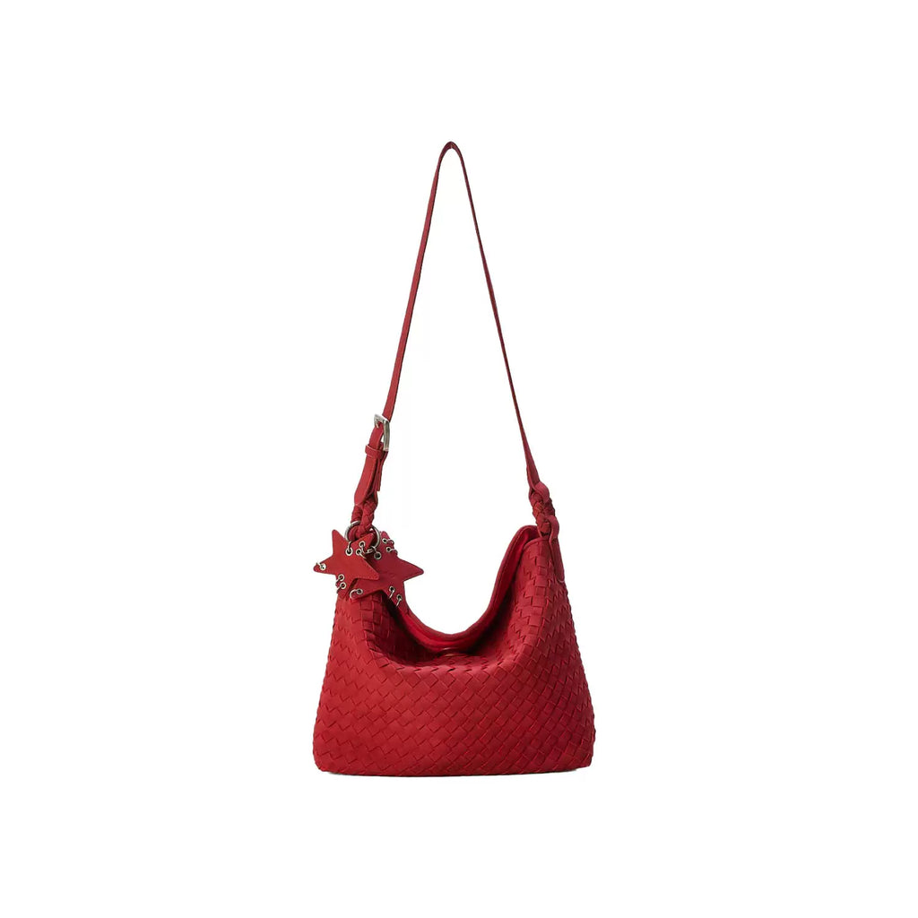 ECODAY Caramel Suede Woven Shoulder Bag - Magnetic Snap