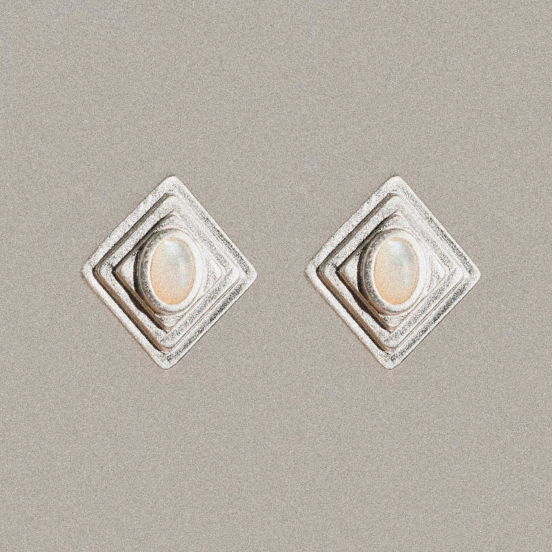 MEZZEM Rhombus Agate & Mother-of-Pearl Stud Earrings