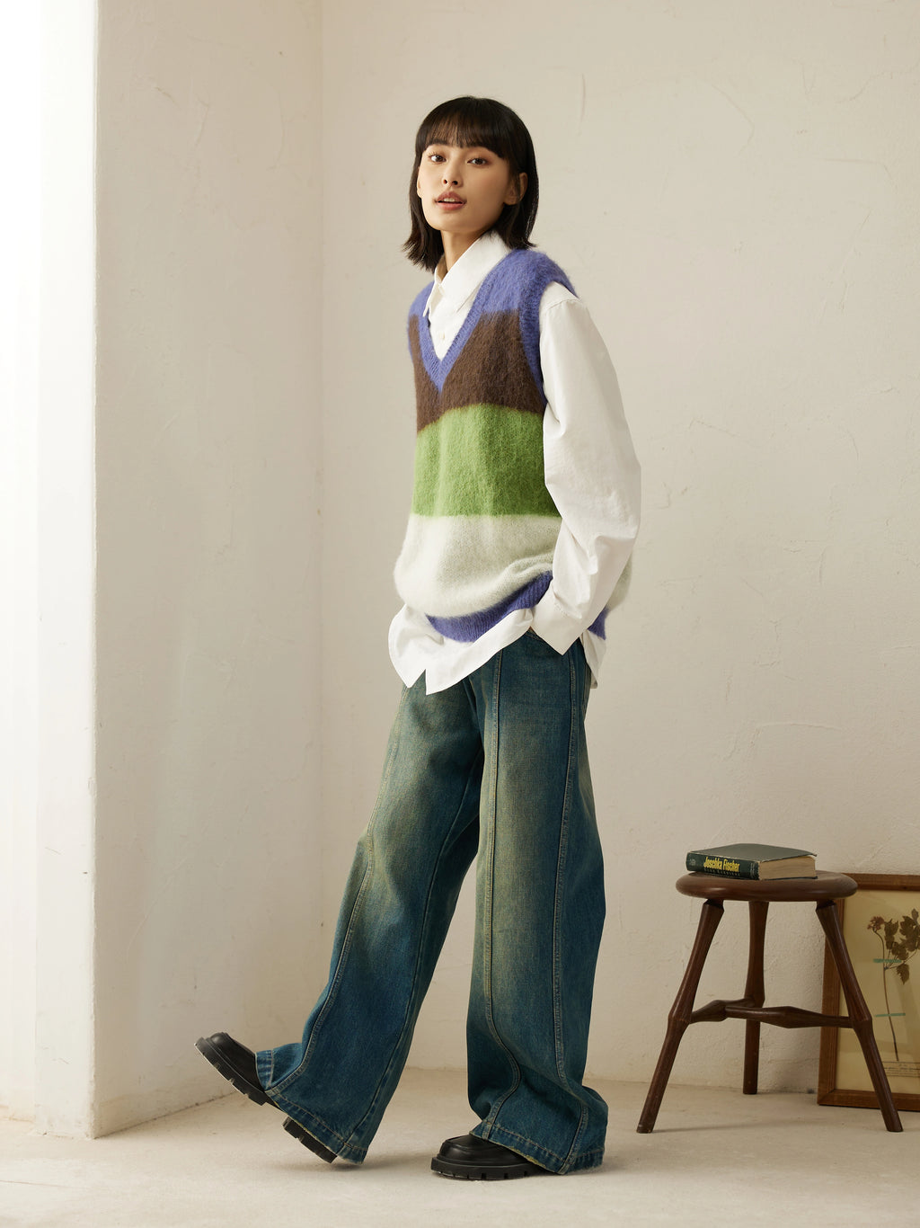 LR MADE Retro Contrasting Color Splicing Short Vest