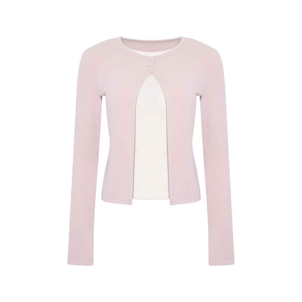 Wildberry Gentle Pink Faux Two-Piece Slim Fit Knit Cardigan