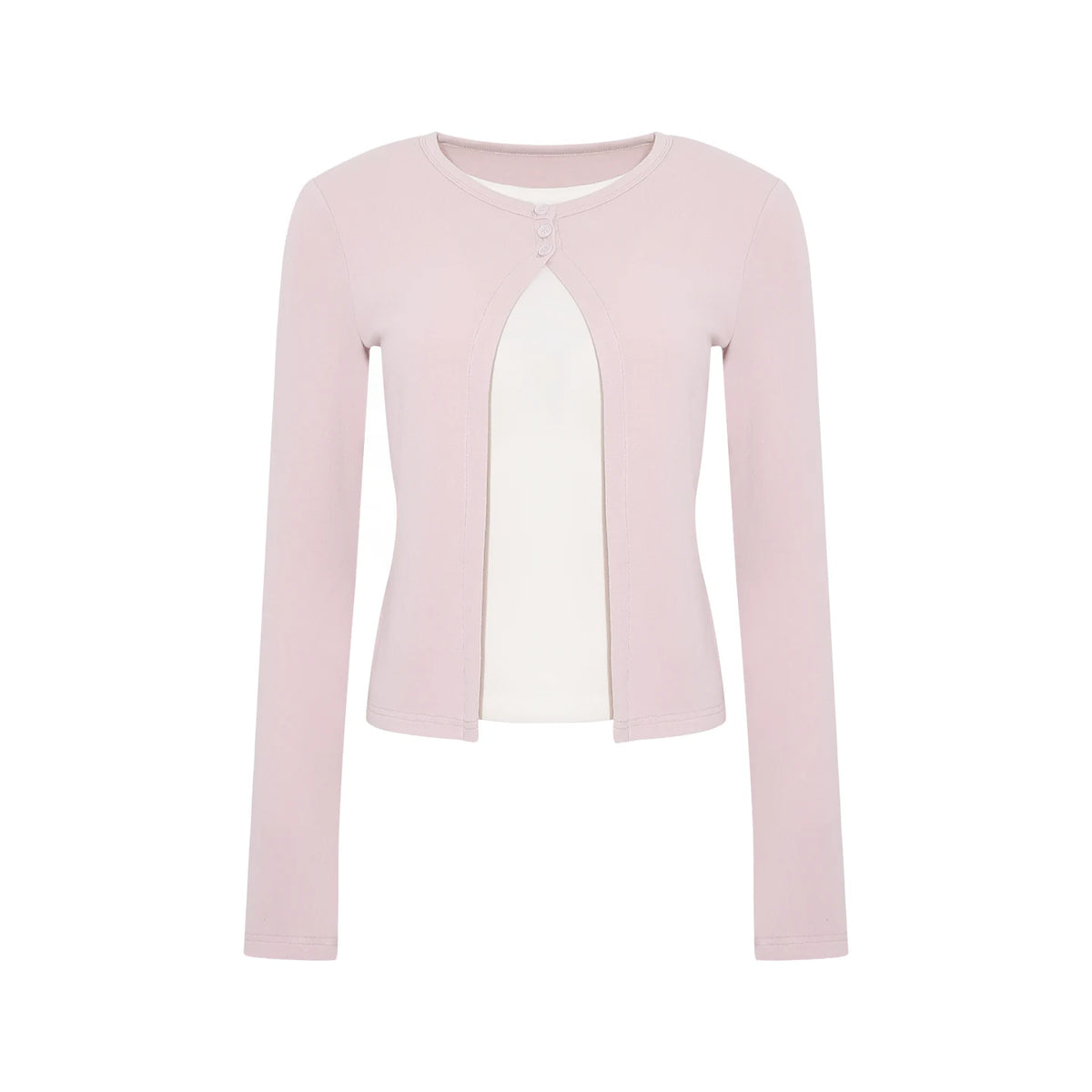 Wildberry Gentle Pink Faux Two-Piece Slim Fit Knit Cardigan