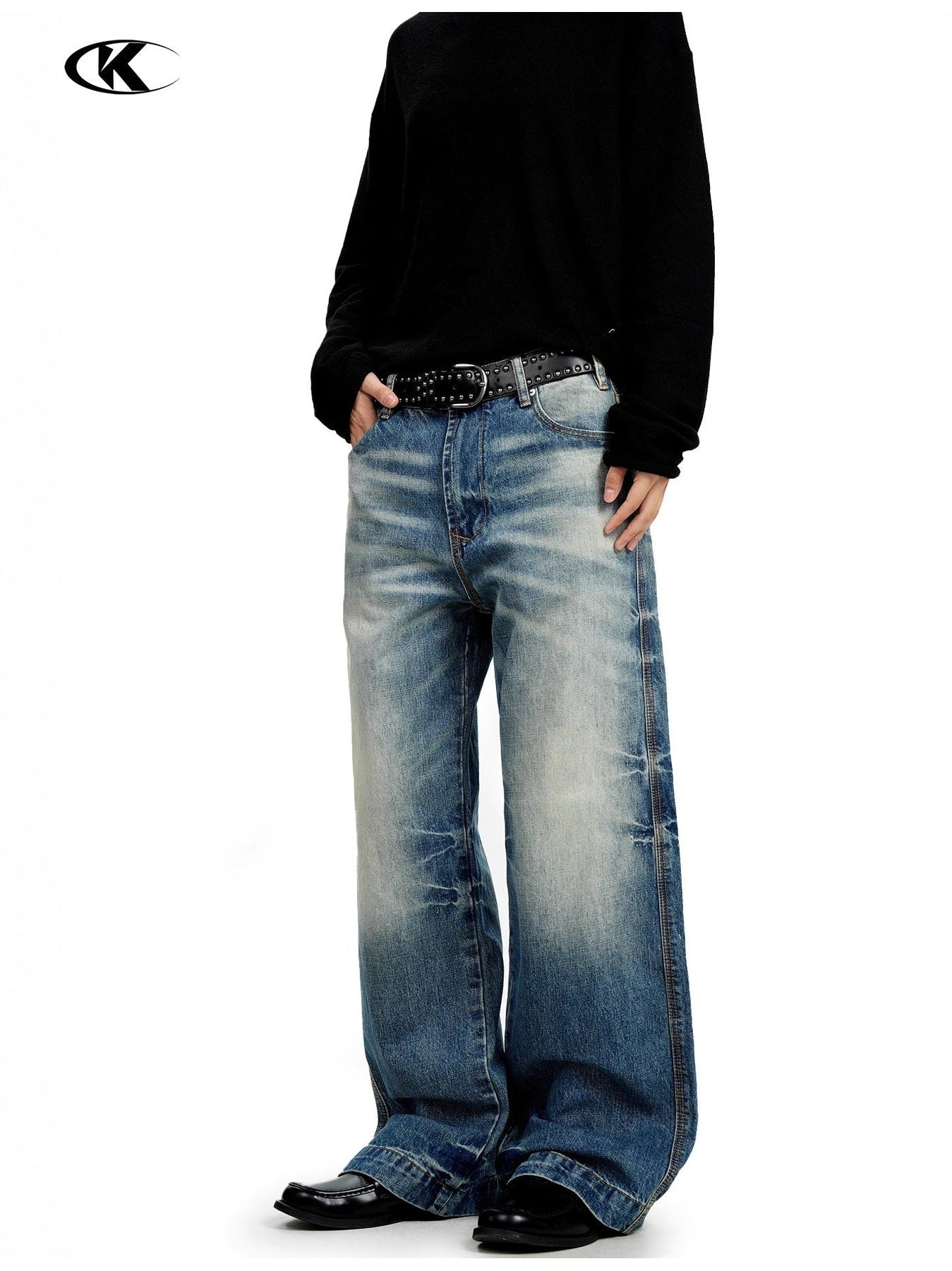 11KN Straight Wide Leg Retro Old Jeans