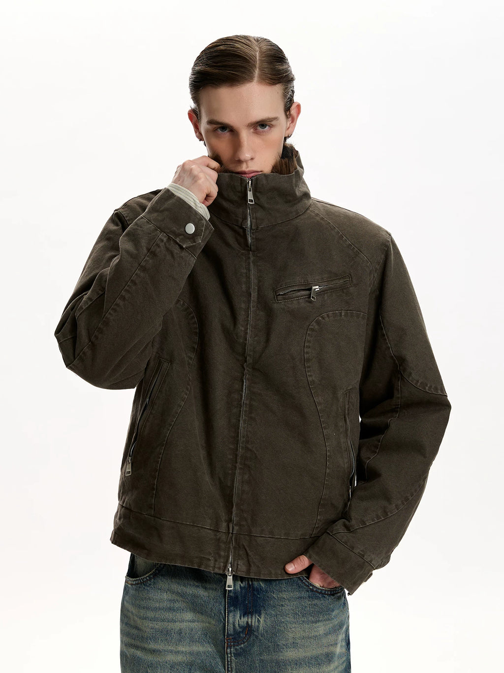 A PUEE Vintage Thickened Fleece Warm Short Jacket