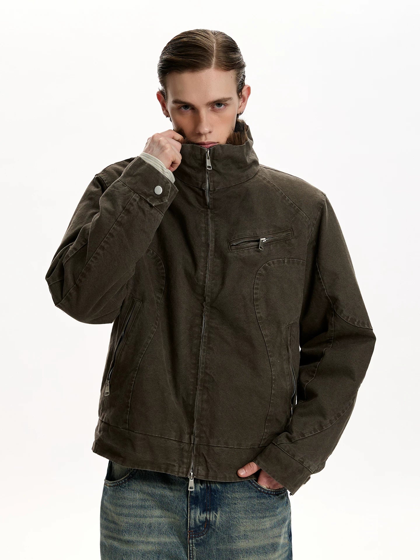 A PUEE Vintage Thickened Fleece Warm Short Jacket