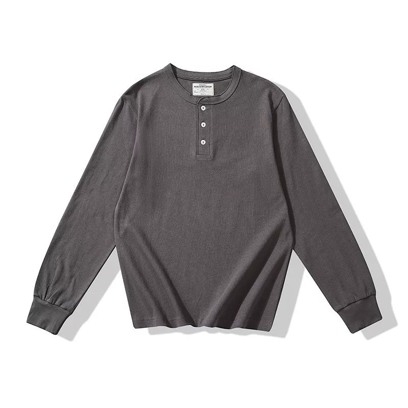 PrintAce Vintage Henry Collar Loose Shoulder Long Sleeves