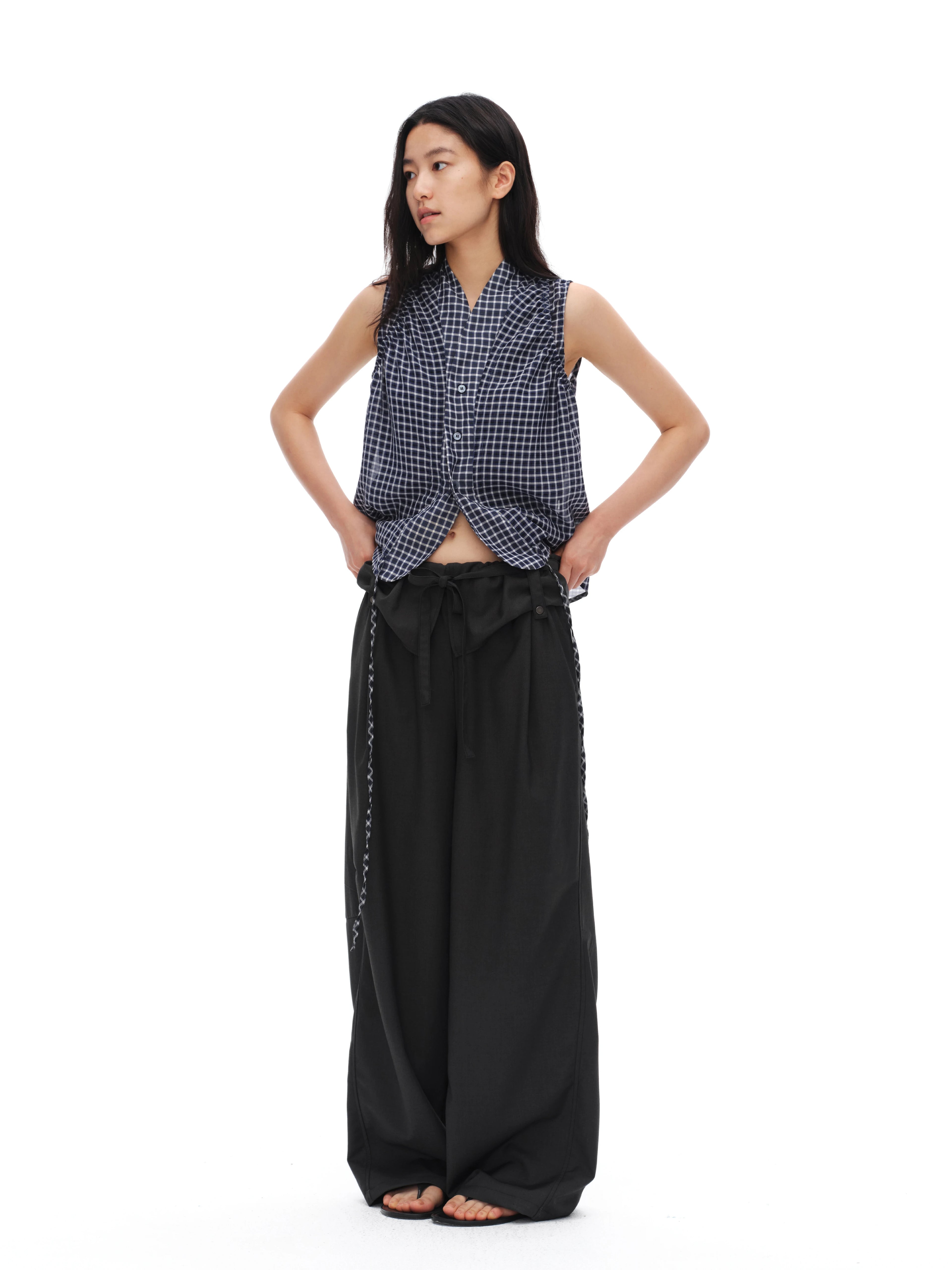 Oinimi Waist Head Loose Drape Strap Wide Leg Slacks