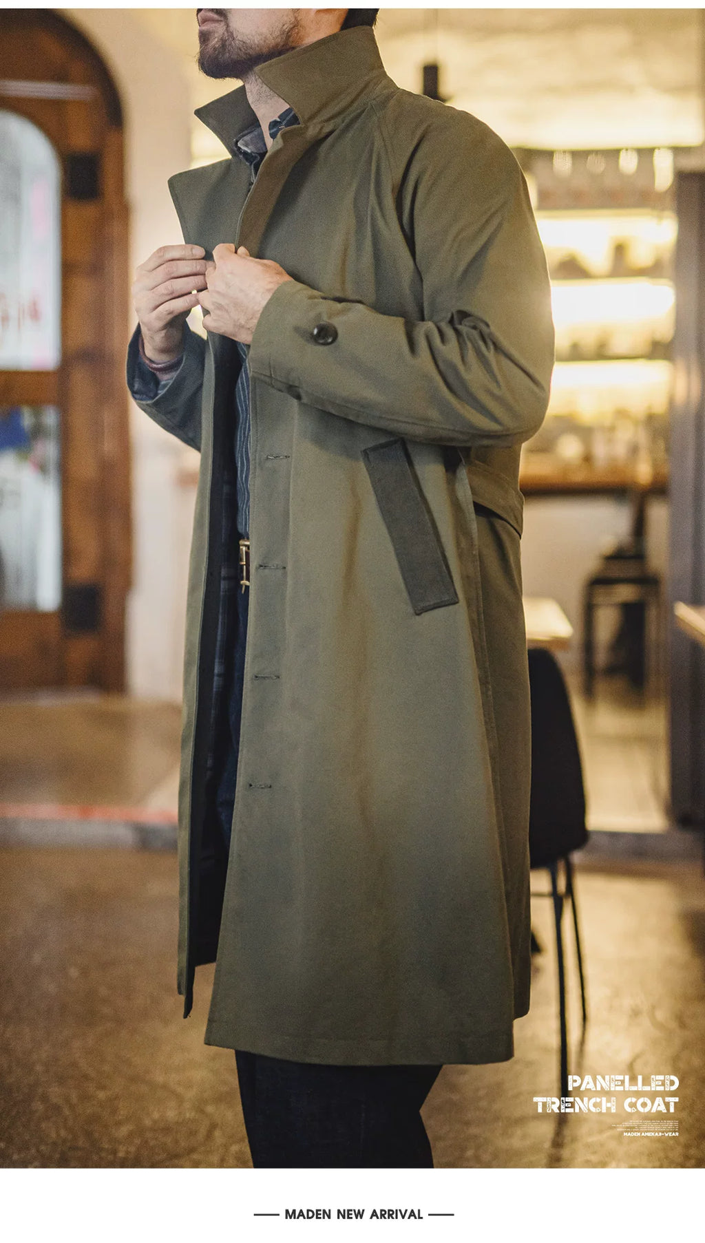 Madden Green Medium and Long Lapel Cotton Trench Coat