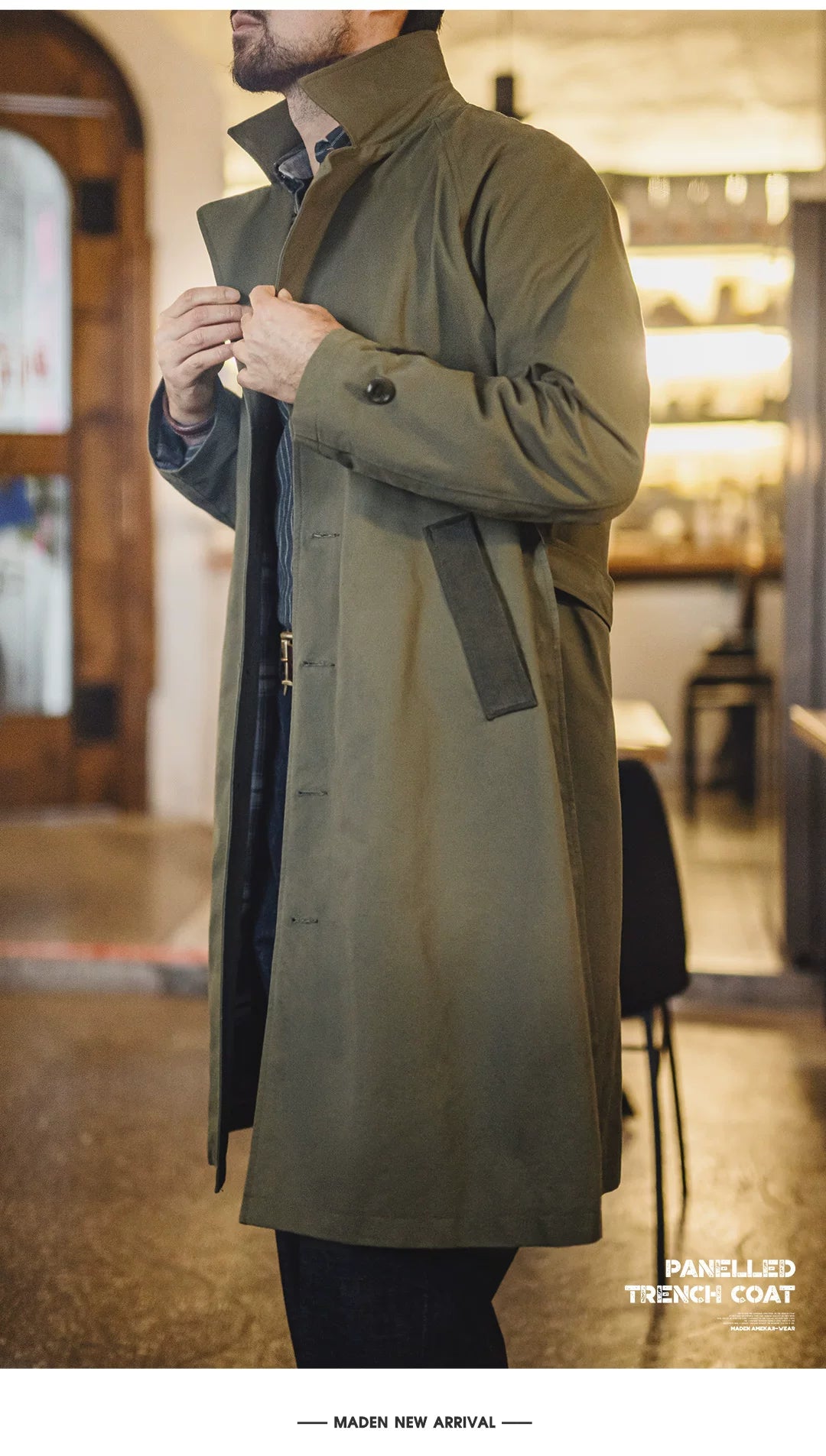 Madden Green Medium and Long Lapel Cotton Trench Coat