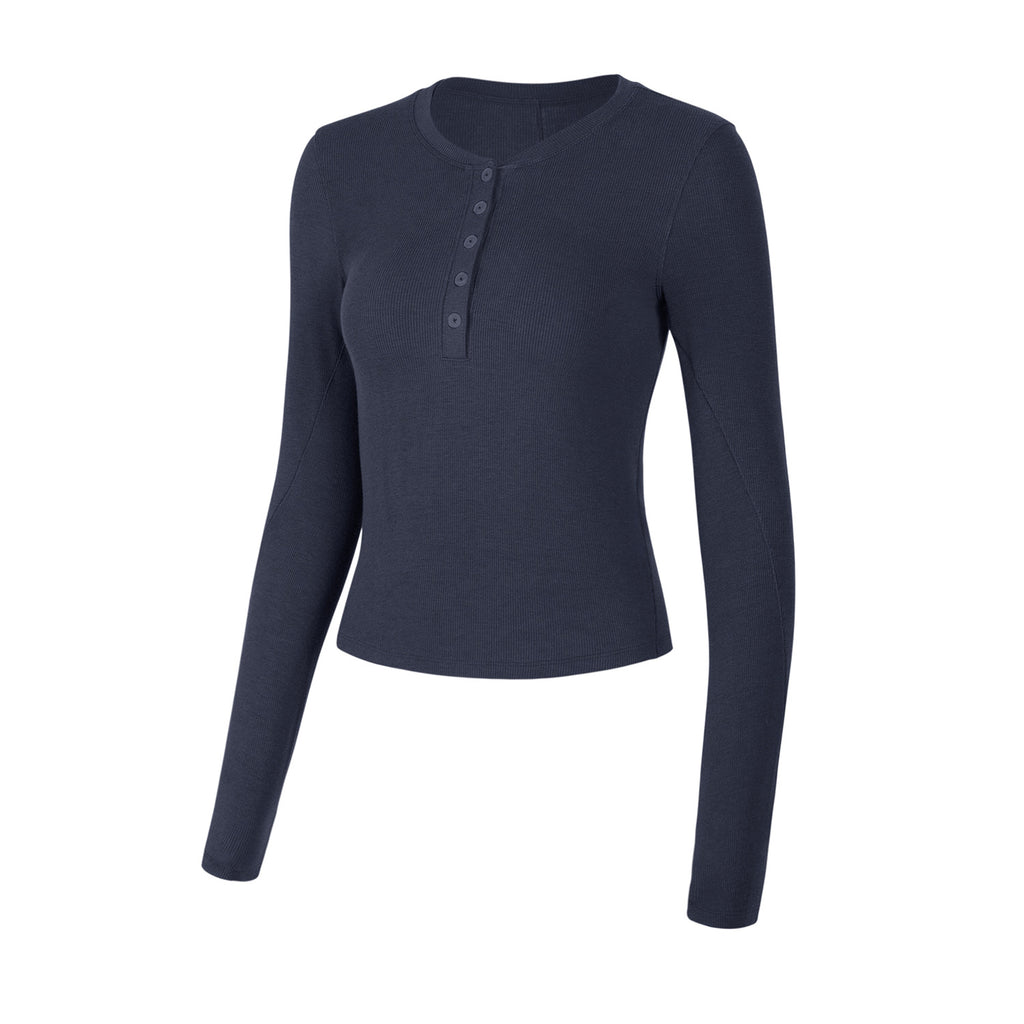 Athena Lulu Slim Fit Button Henry Collar Yoga Top