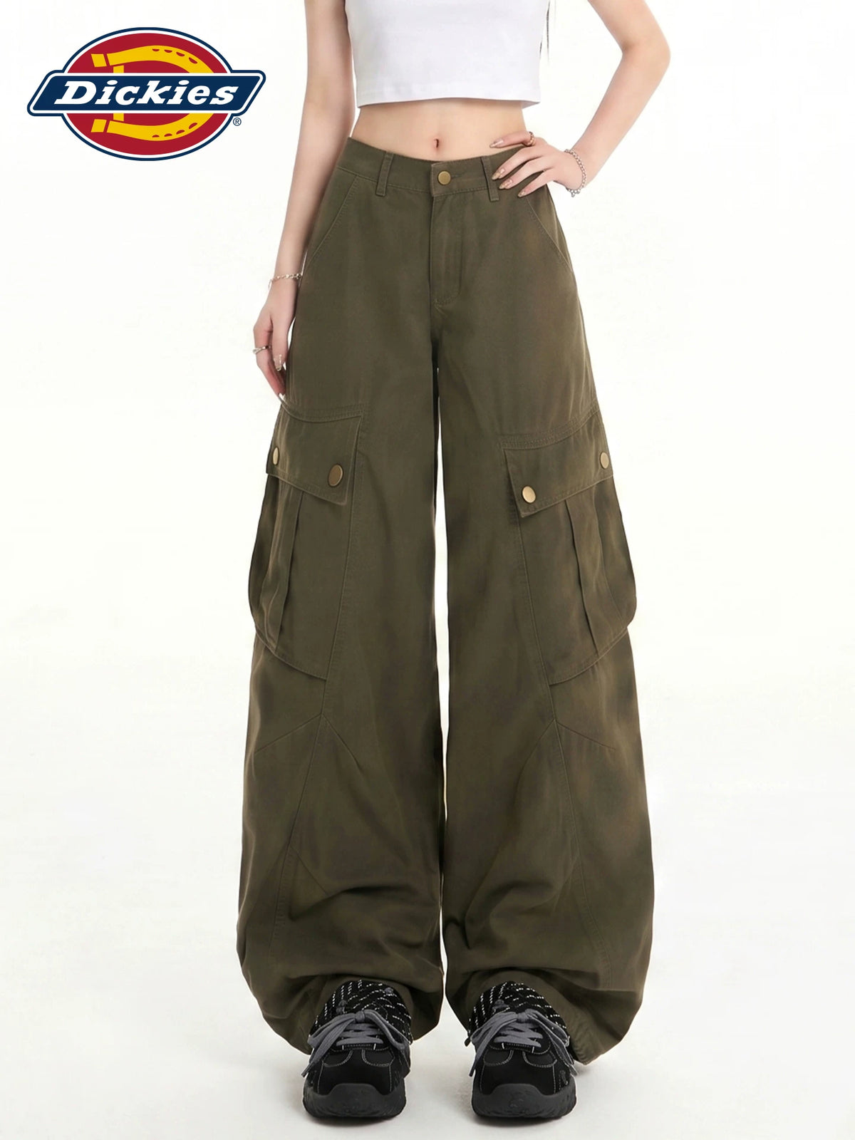 Dickies Army Green High-Waist Wide-Leg Cargo Pants