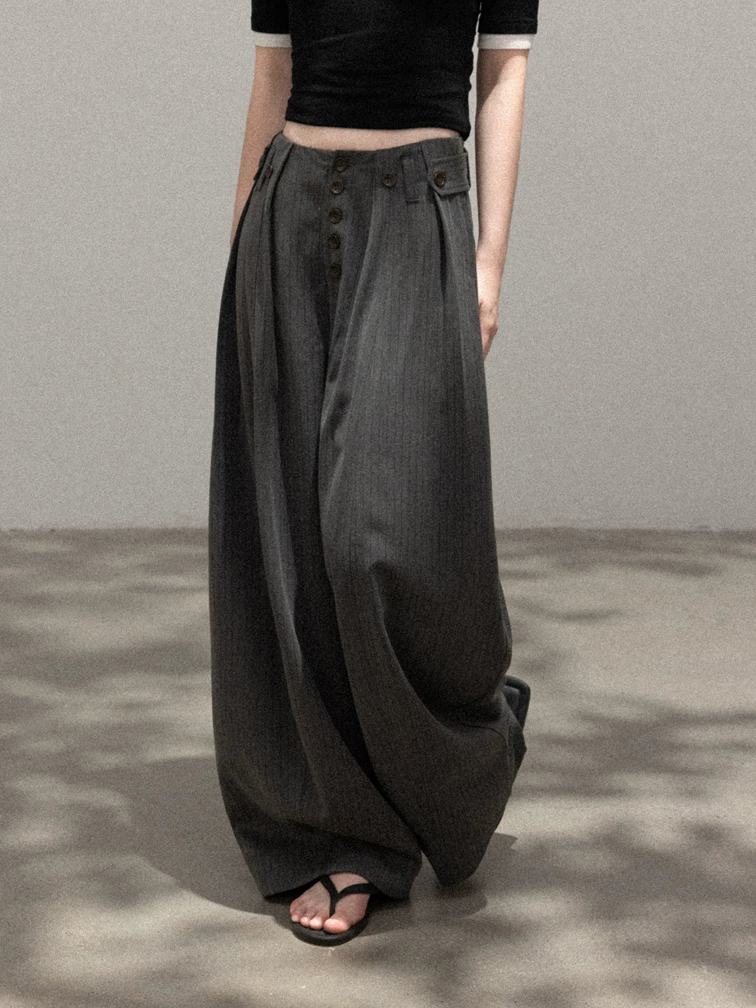 Cantonstory Grey Striped Straight-Leg Casual Trousers