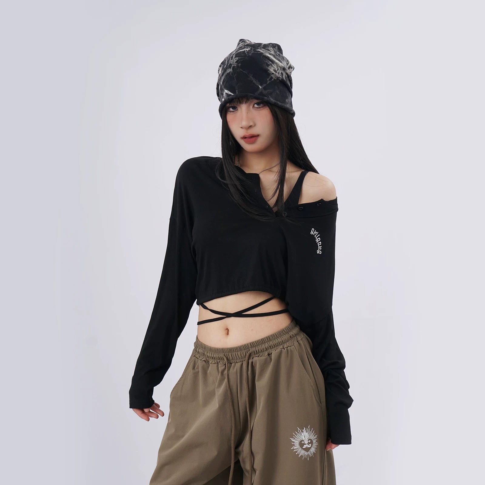 SAMUSAN Loose Lace-up Waist Loose Long Sleeves