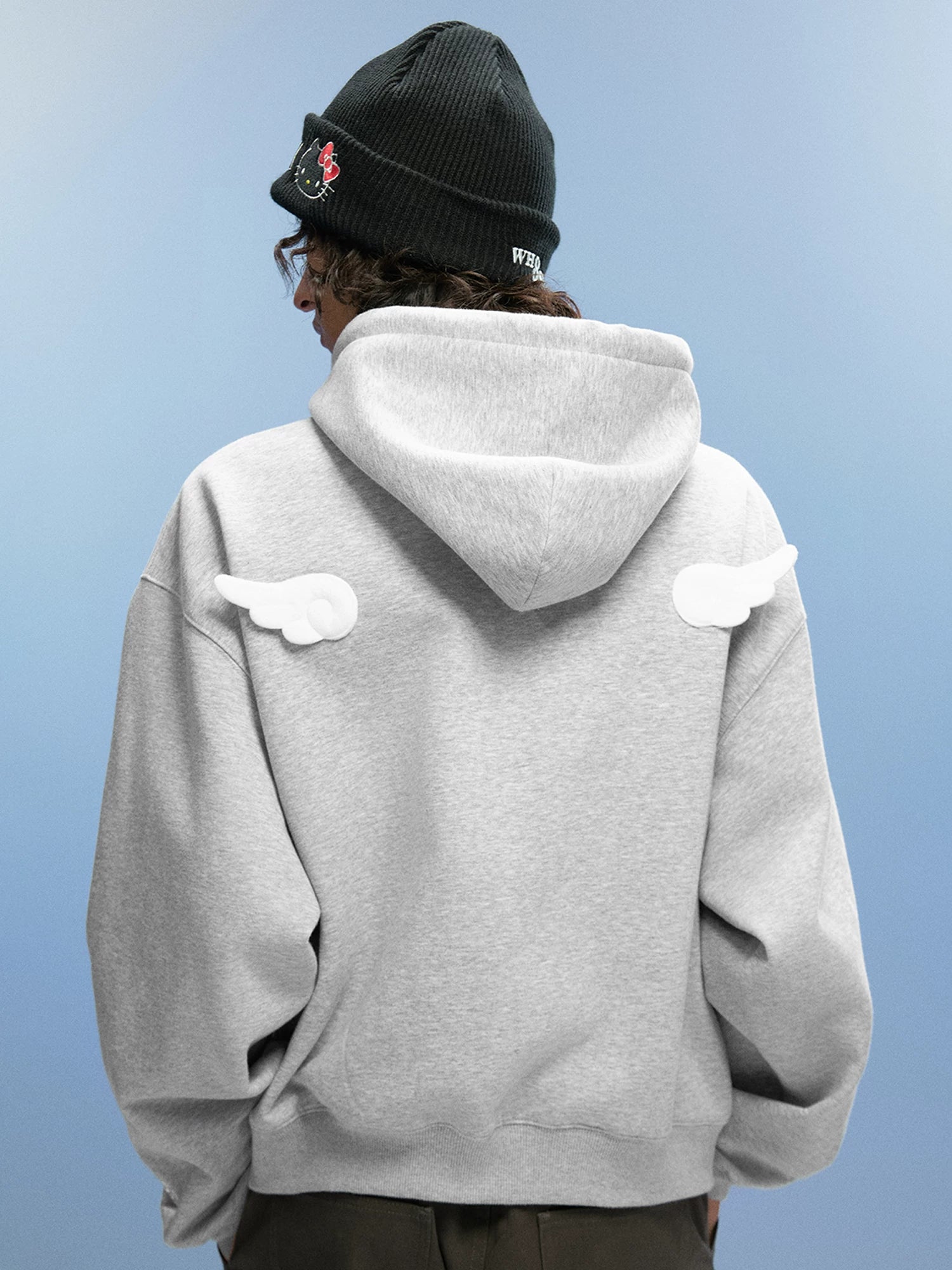 WHOOSIS Angel Embroidered Hooded Sweater