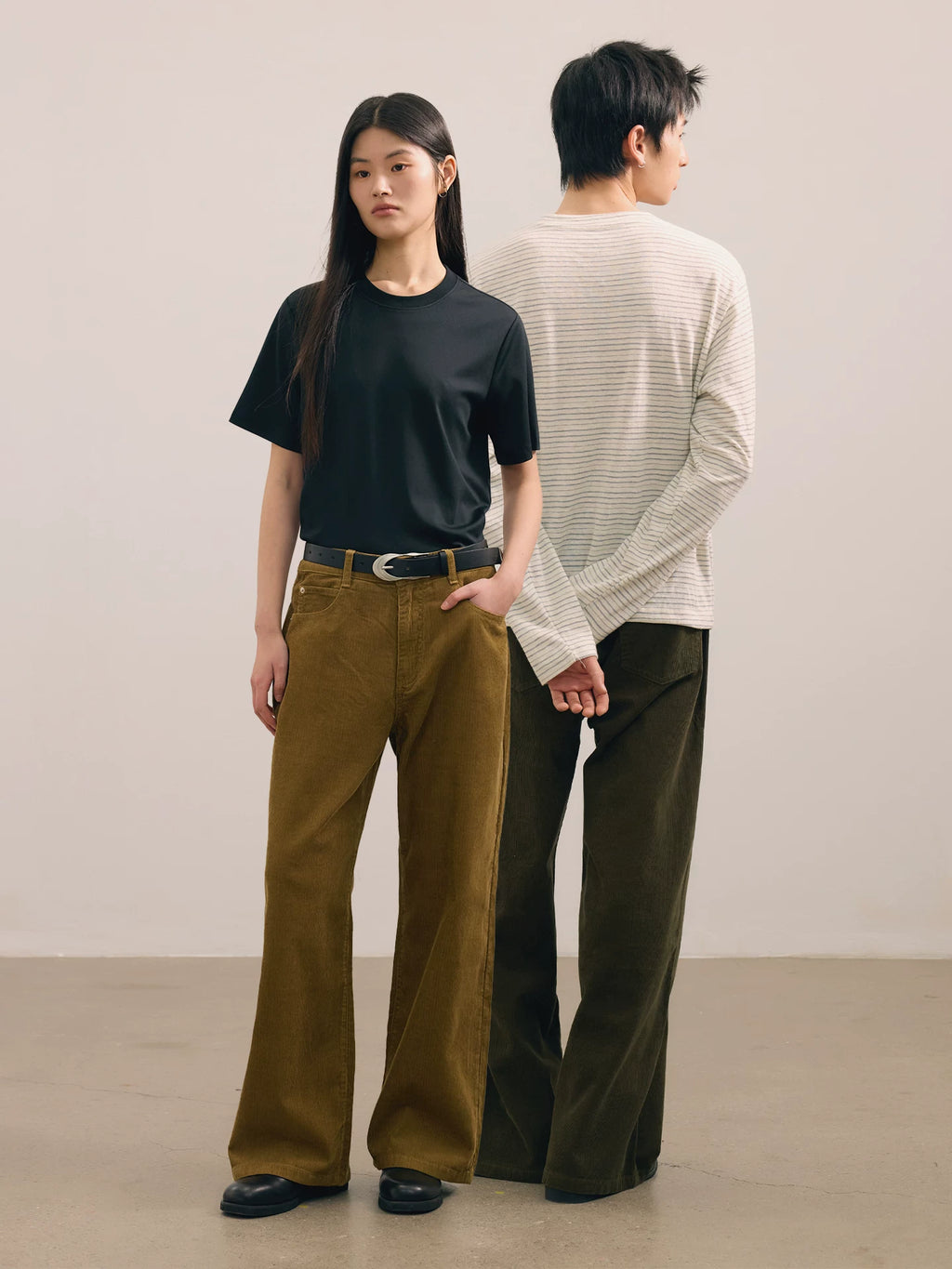 NO LOGO Lyocell/pure cotton retro washed straight corduroy trousers
