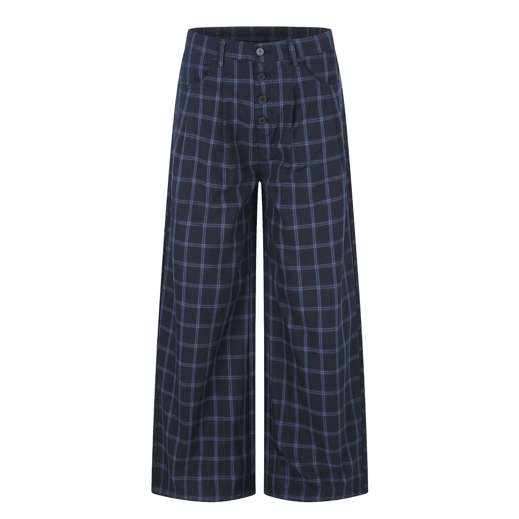 11KN Blue Plaid Wrinkle-Resistant Straight-Leg Trousers