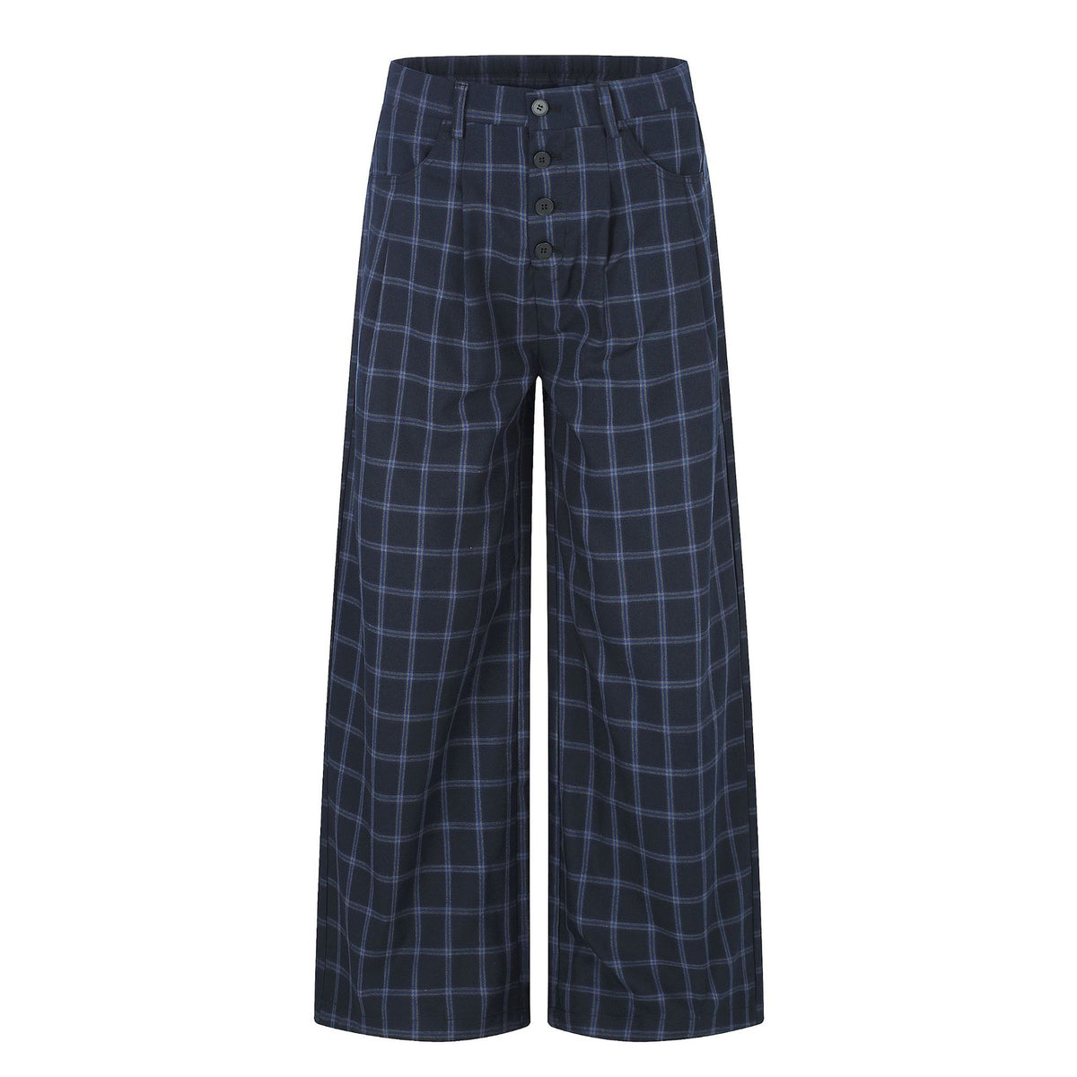 11KN Blue Plaid Wrinkle-Resistant Straight-Leg Trousers