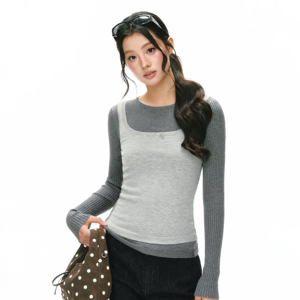 ARISEISM Faux Two-Layer Slim Fit Knit Sweater