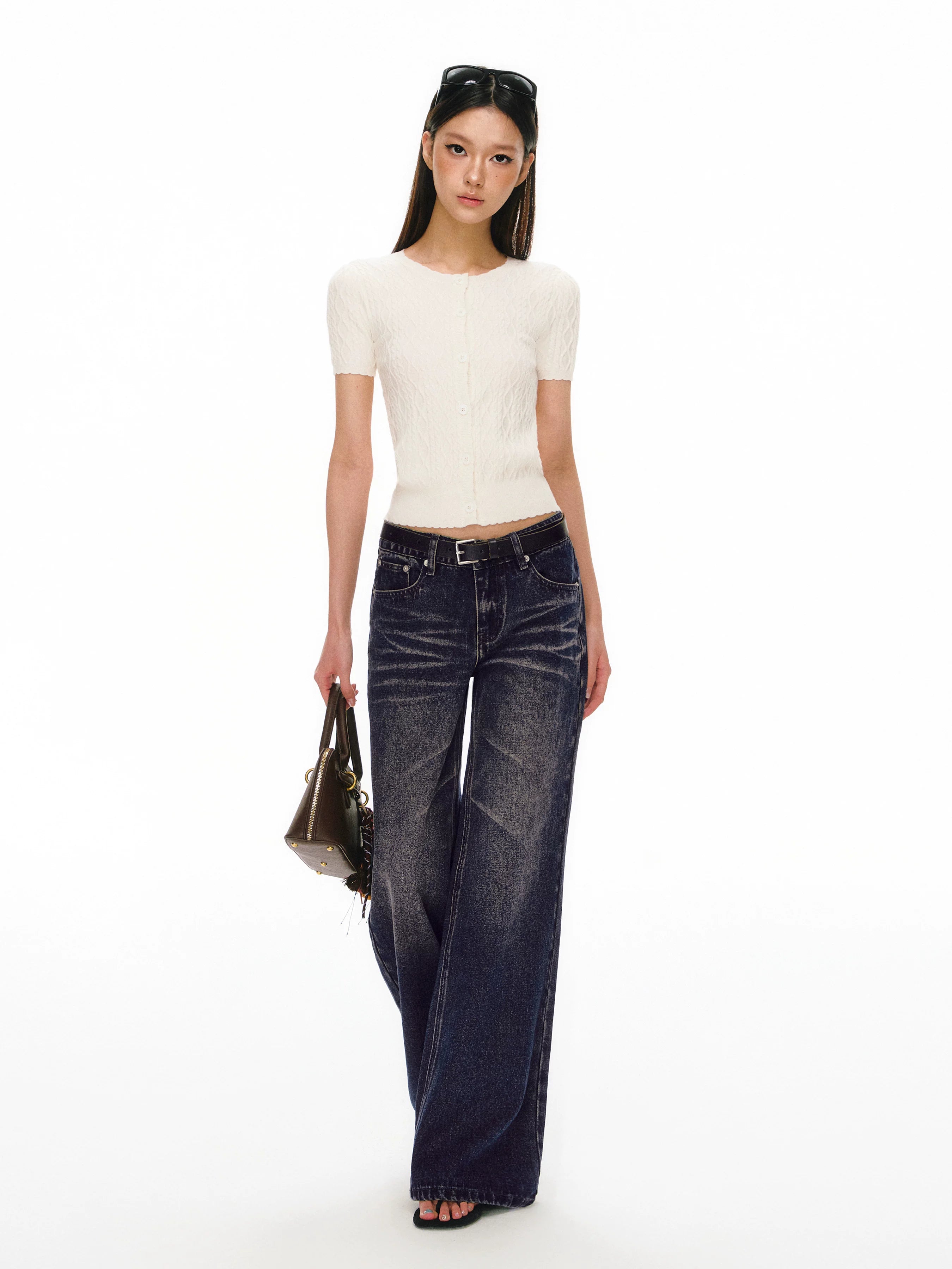 ARISEISM Vintage Washed High-Waist Straight-Leg Jeans