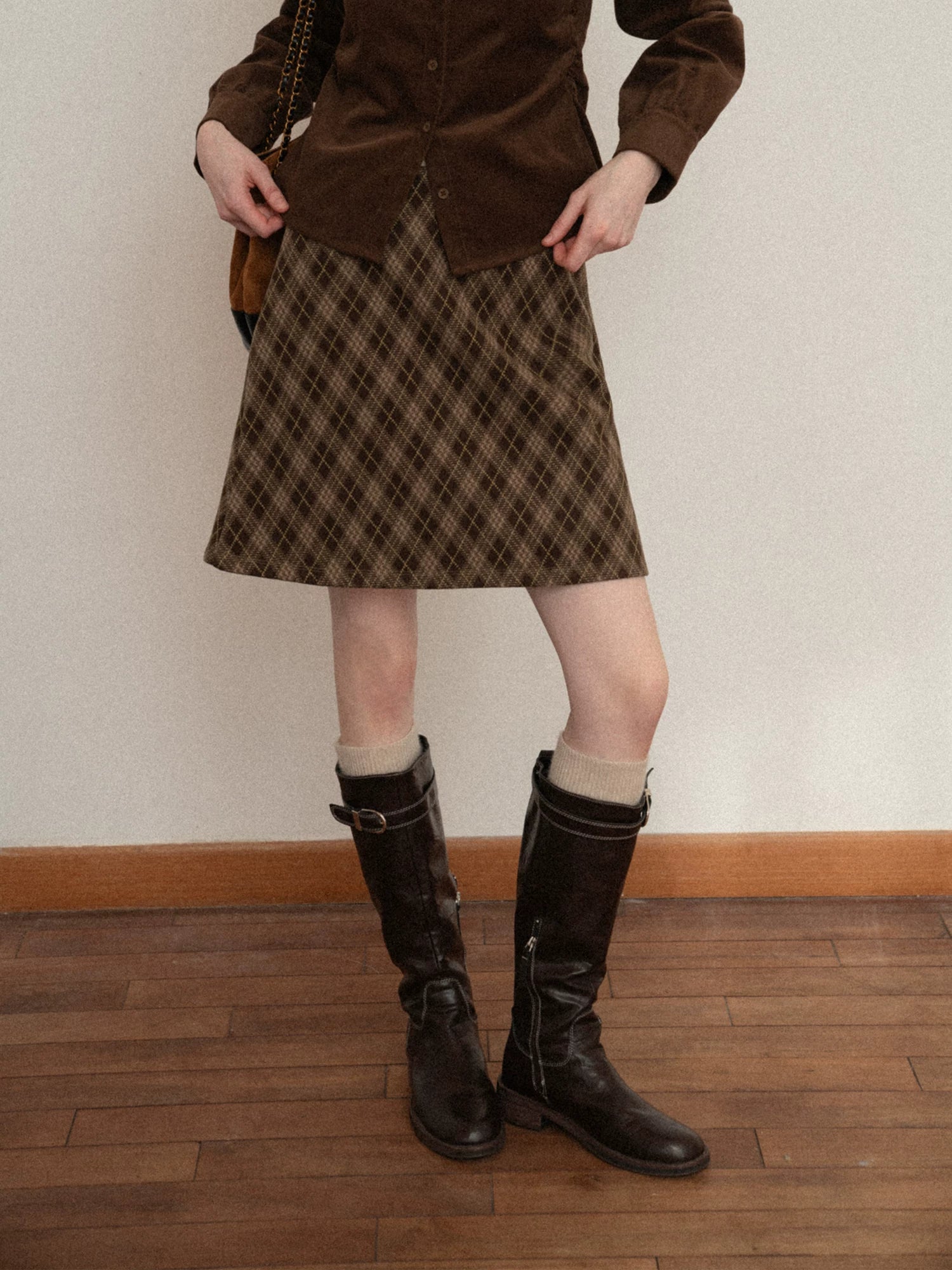 EGGKA Retro Plaid Fishtail Slim Skirt