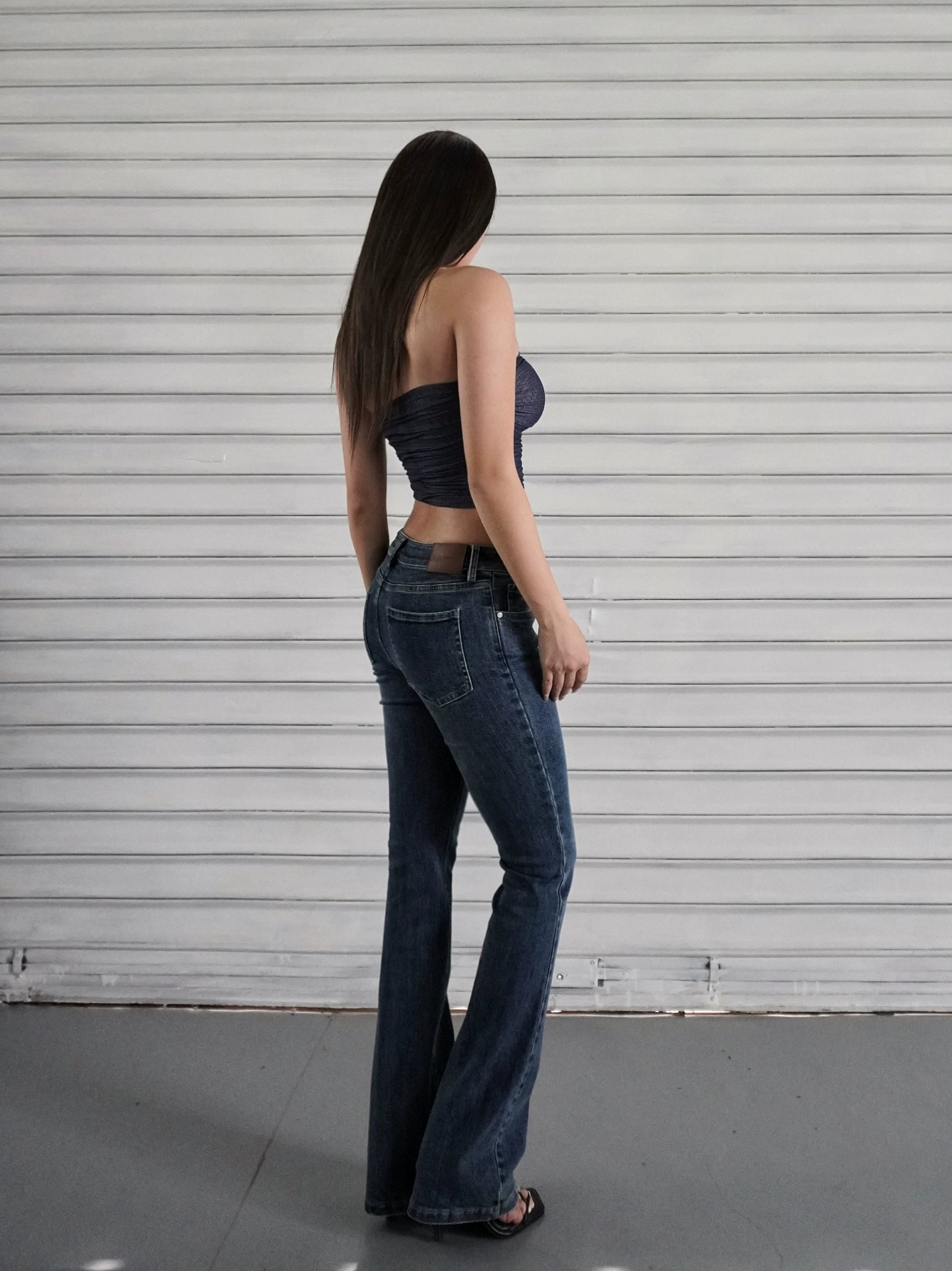Jim Kennet Plaid Mesh Creased Short Tube Top