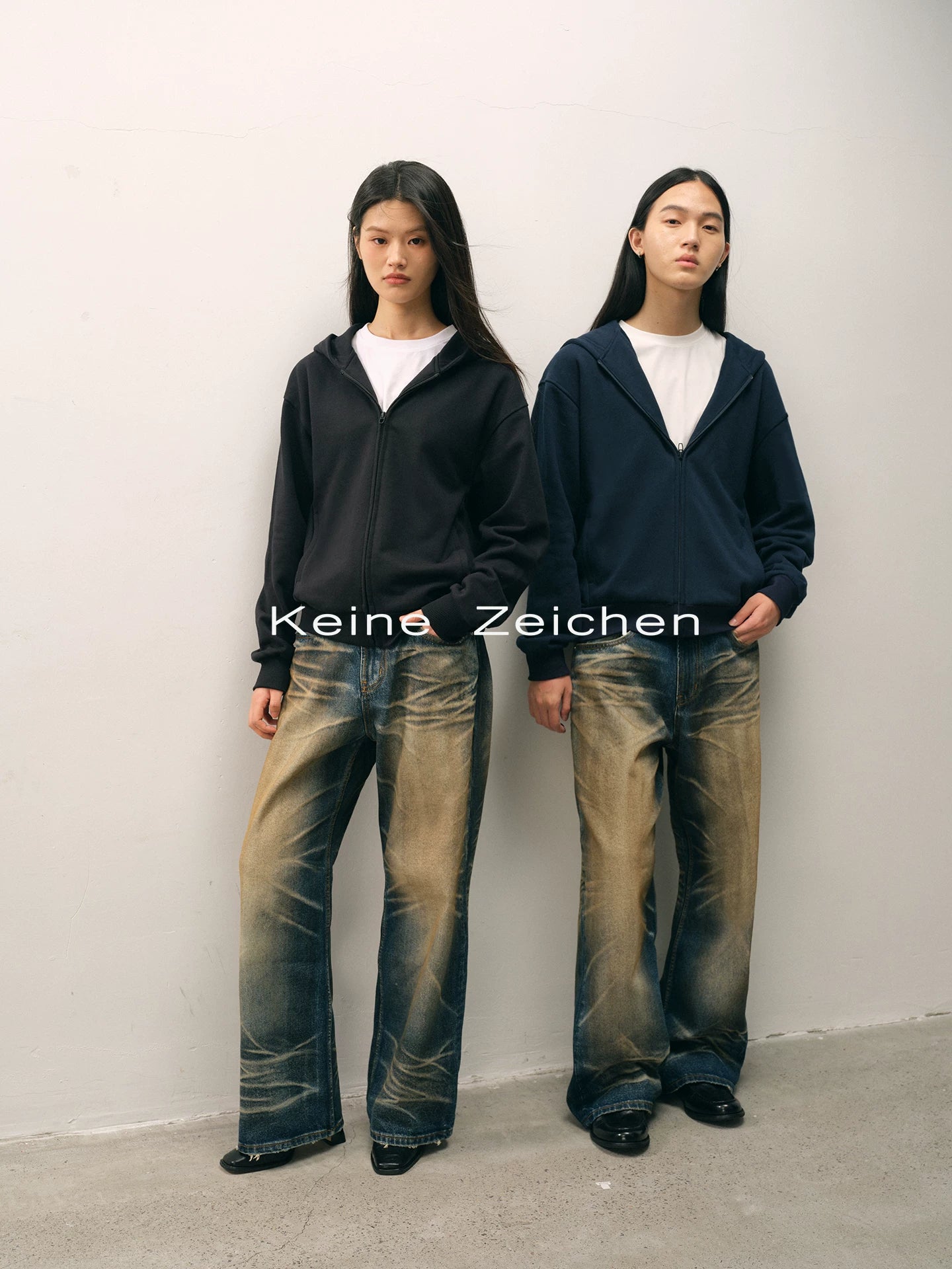 NO LOGO Lazy Loose Abraded Hooded Zipper Sweater