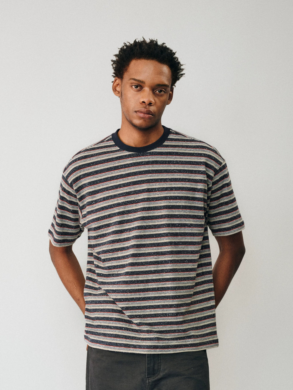 NONRADICAL Striped Breathable Linen Regular Fit Tee