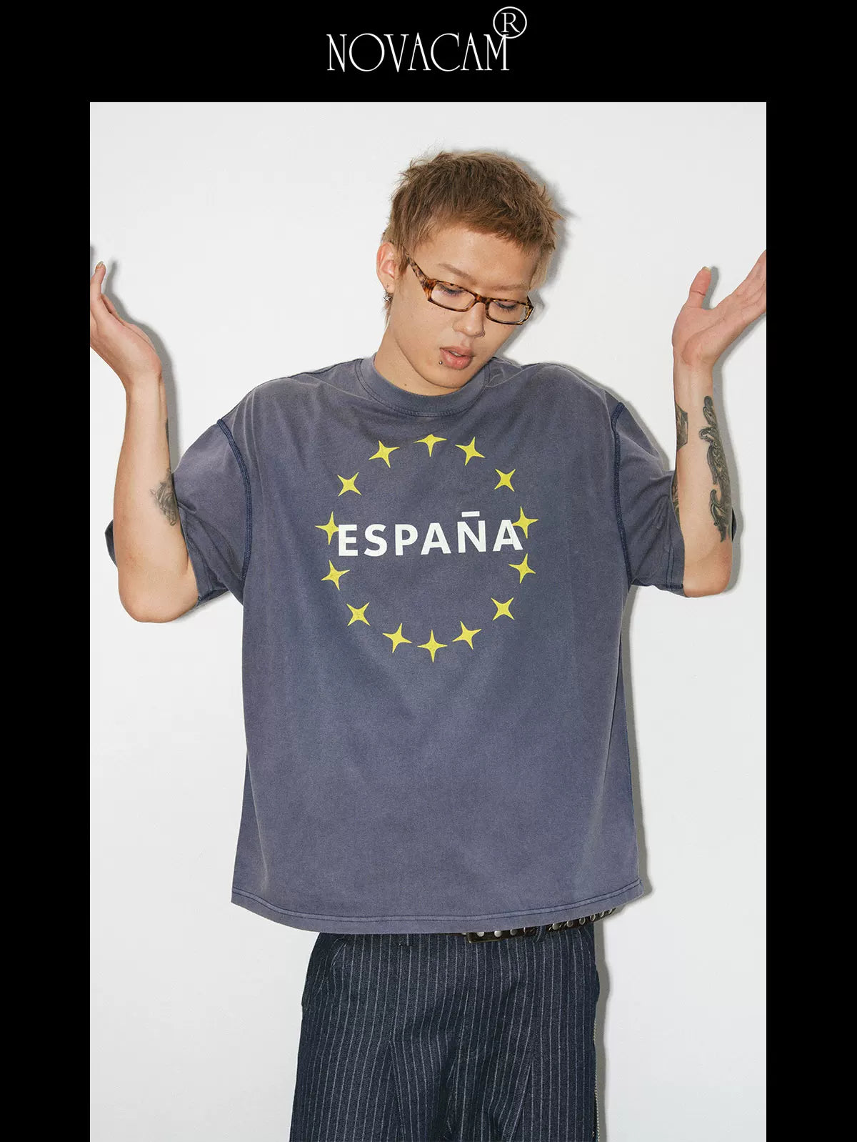 NOVACAM Letter Star Print Loose Tee