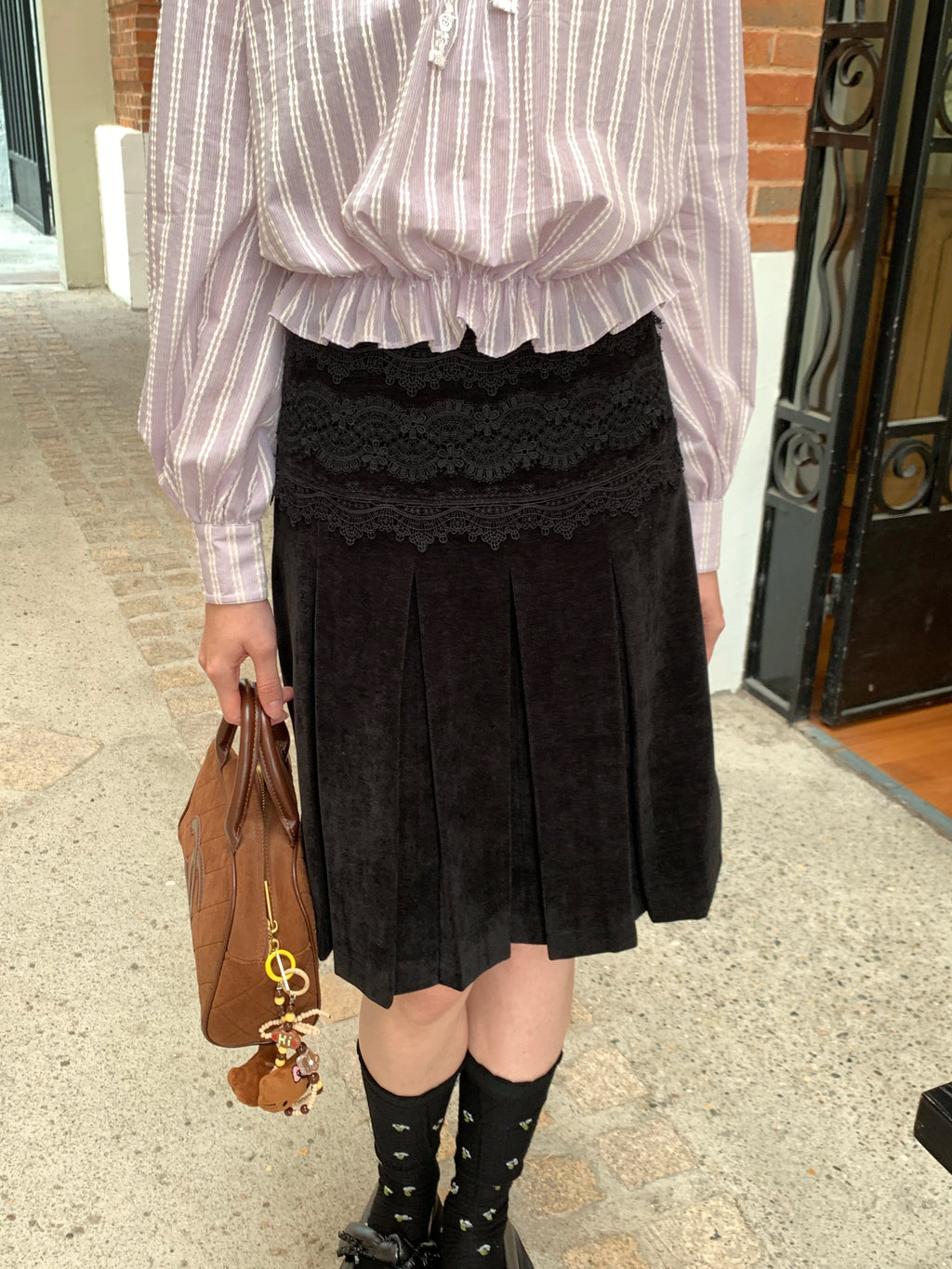 silvernorth lake Pleated A-Line Lace-Trim Skirt