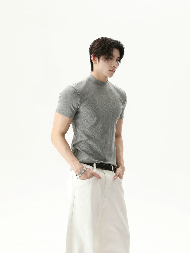 TURNTIDE Simple Semi-turtleneck Slim Tee