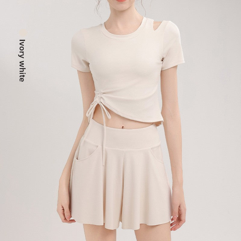 TIANQINGSE with Chest Pad Drawstring Plastic Waist Slim Quick-drying Sports Short Sleeves