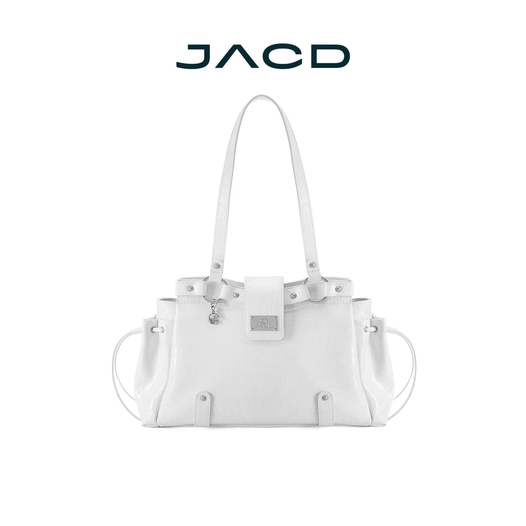 JACD Glacier Blue Faux Leather Croc-Embossed Zip-Top Shoulder Bag