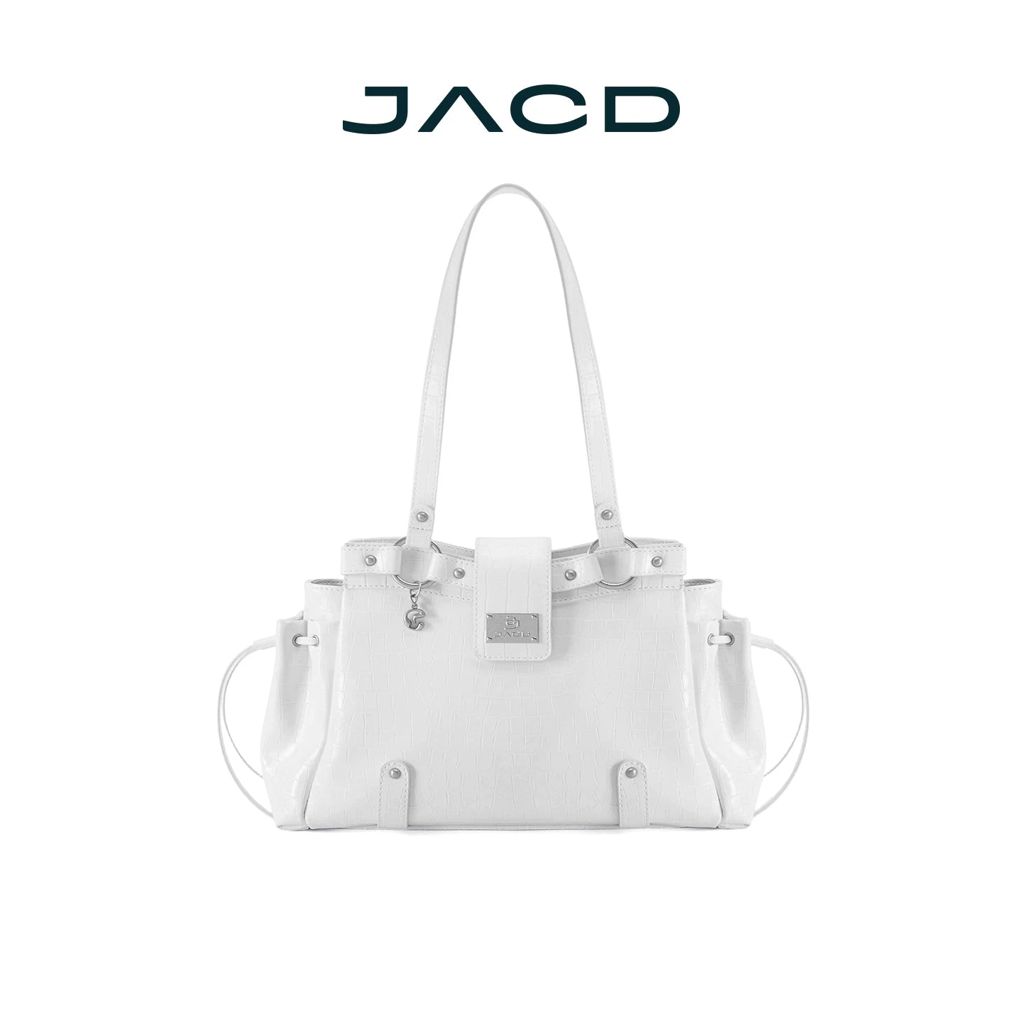 JACD Glacier Blue Faux Leather Croc-Embossed Zip-Top Shoulder Bag