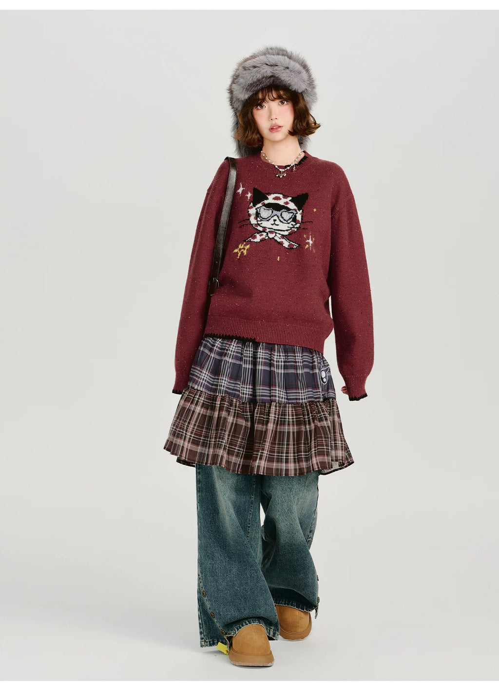 Girlyhalo Vintage Fun Jacquard Crew Neck Sweater