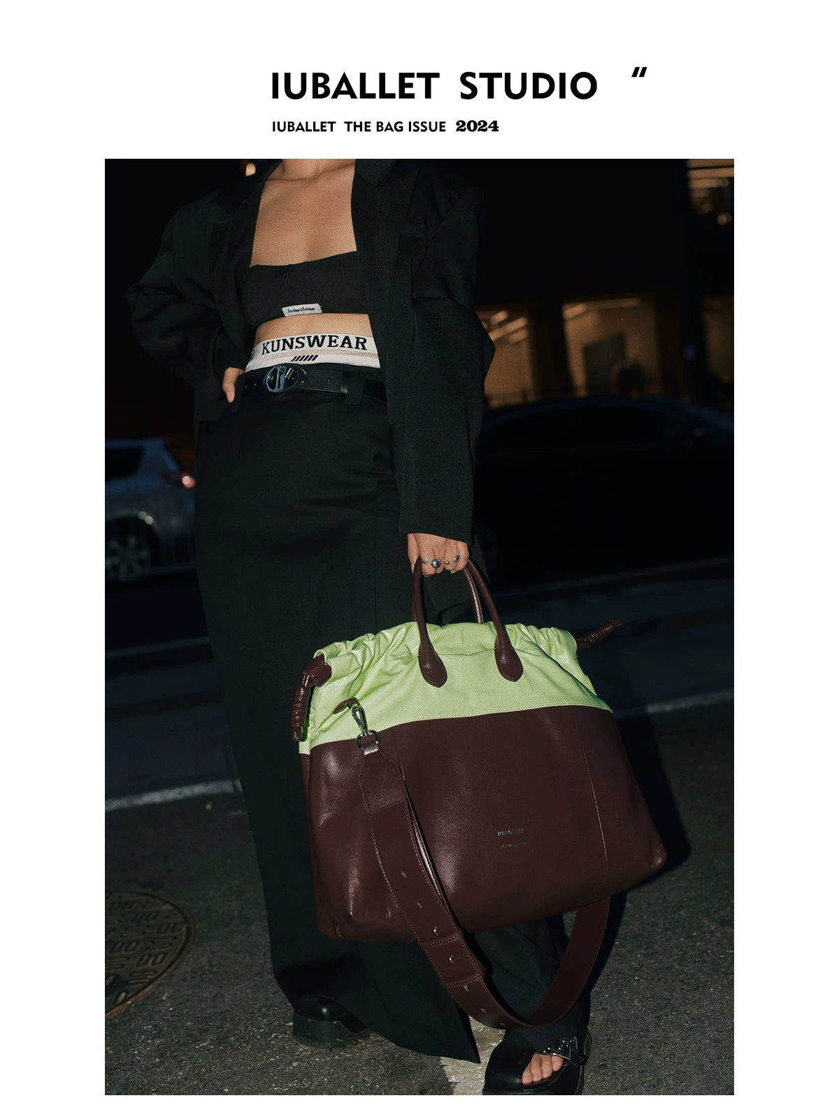 IUBALLET Green Faux Leather Top-Handle Tote