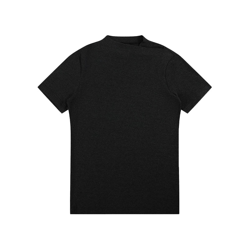 AMBSOM Crossed Jumpneck Front Shoulder Knitted Slim Fit Tee