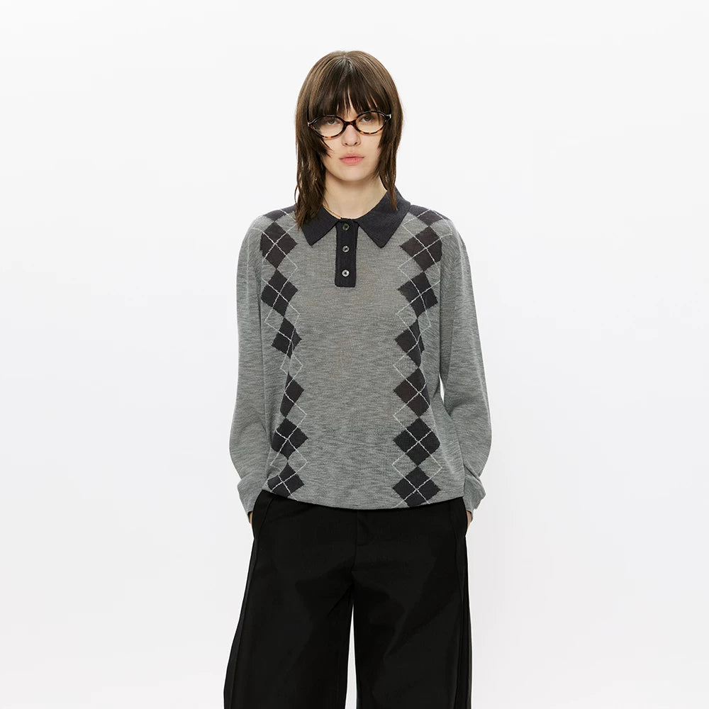 KREATE Edinburgh Diamond 100% Lyocell Knit Long-Sleeve Polo