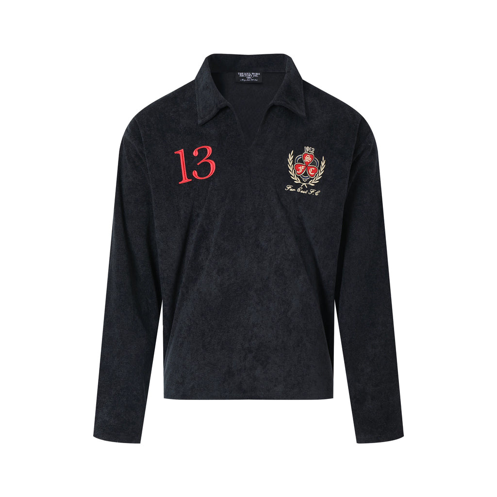 SWFI Towel Fleece Emblem Lazy Open Neck POLO Shirt Long Sleeve