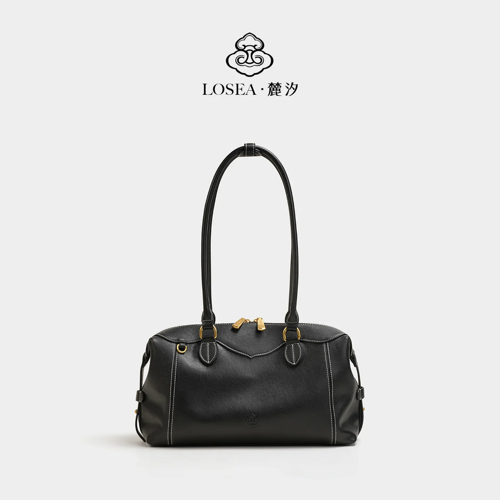 LOSEA Black Faux Leather Zip-Top Pillow Shoulder Bag