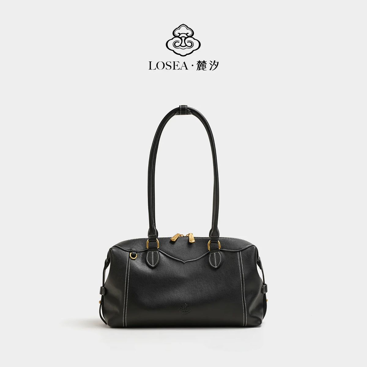 LOSEA Black Faux Leather Zip-Top Pillow Shoulder Bag