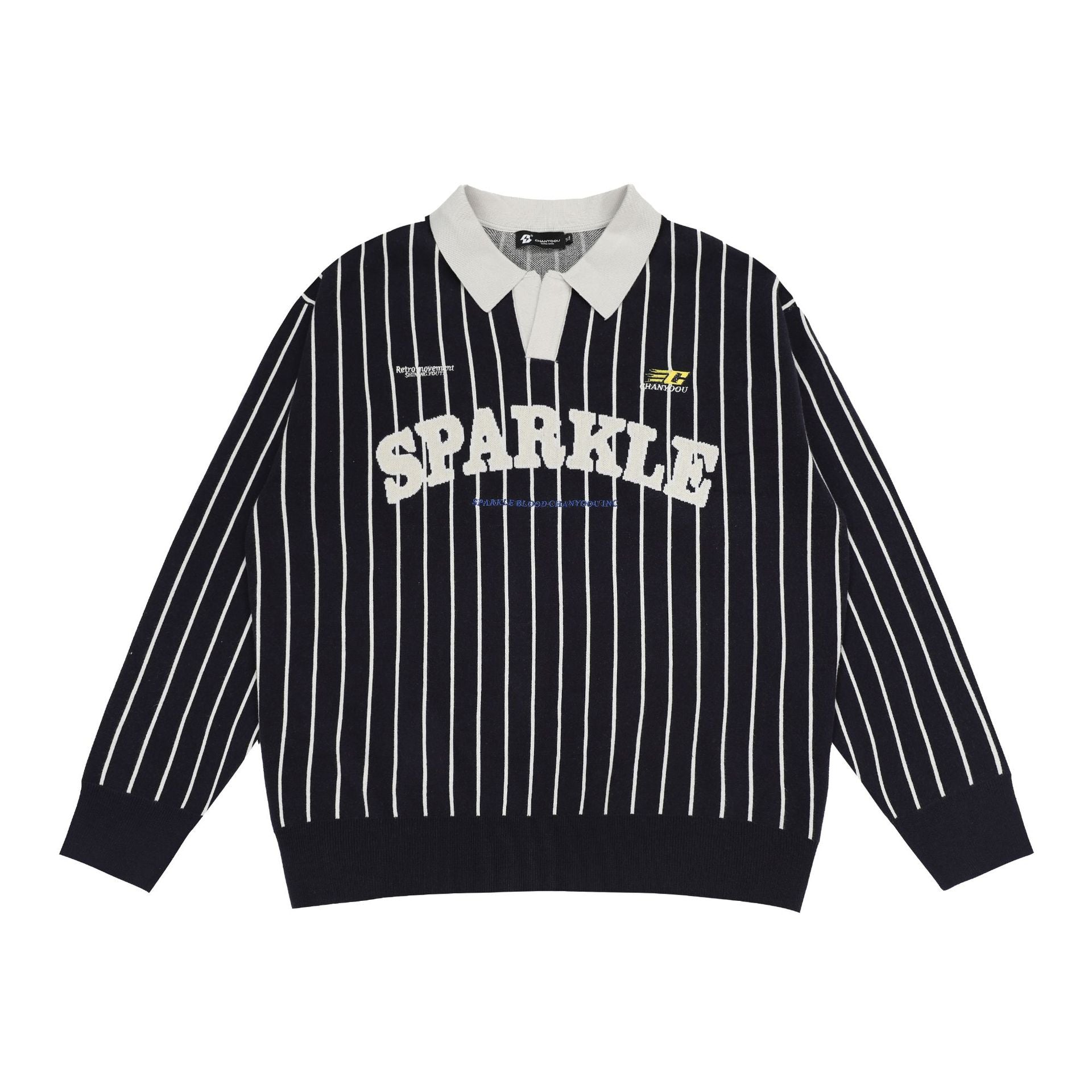 CHANYOOU Vintage Polo Neck Striped Knitted Sweater