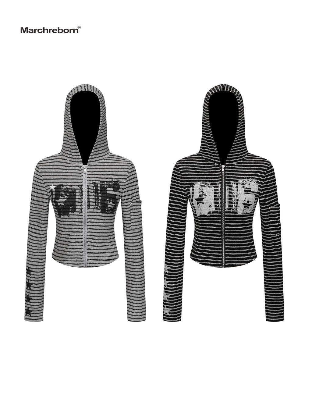 MARCH Vintage Striped Short Hooded Jacket