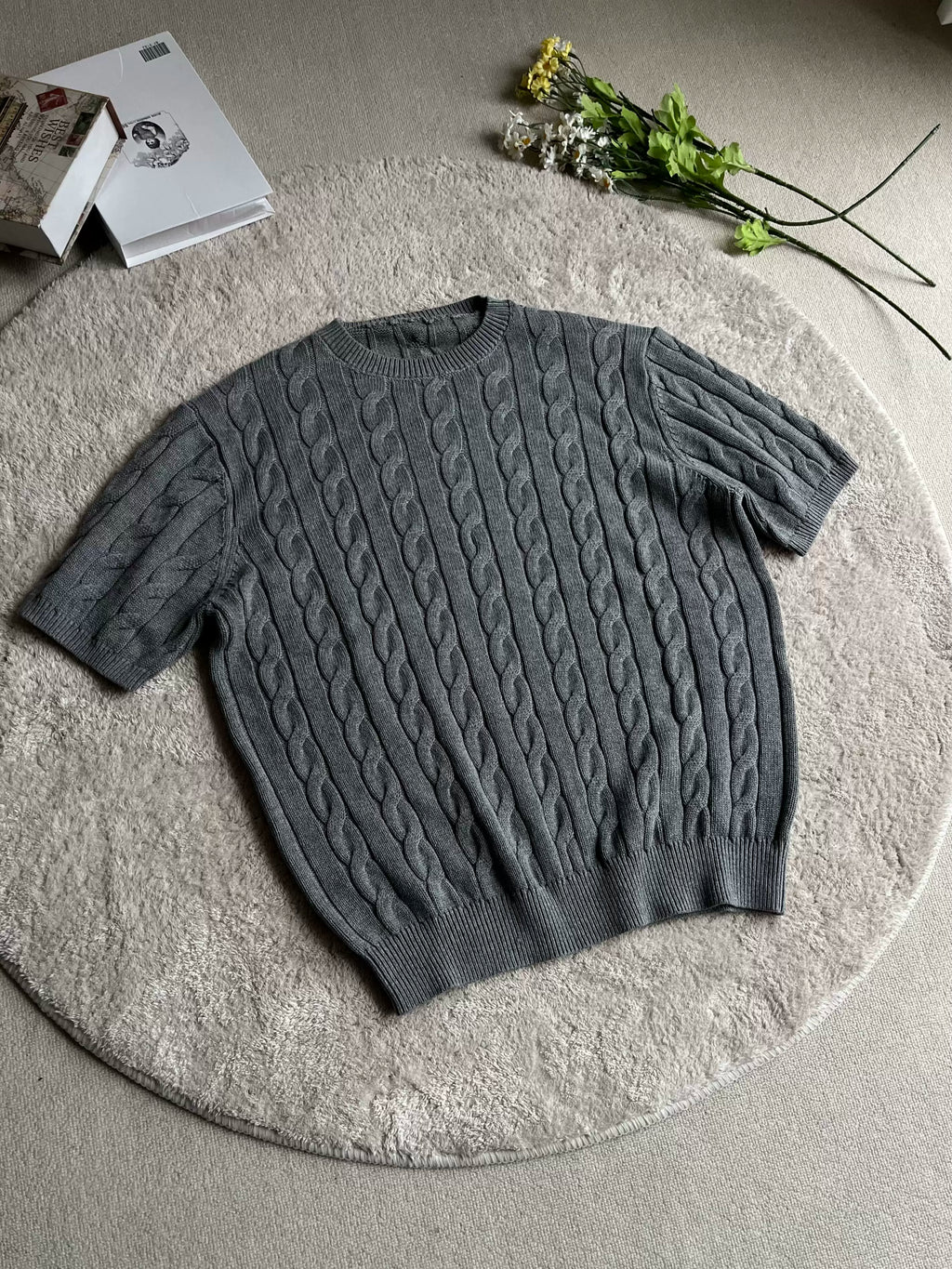 Xanvas Twisted Round Neck Straight Shoulder Knitted Tee