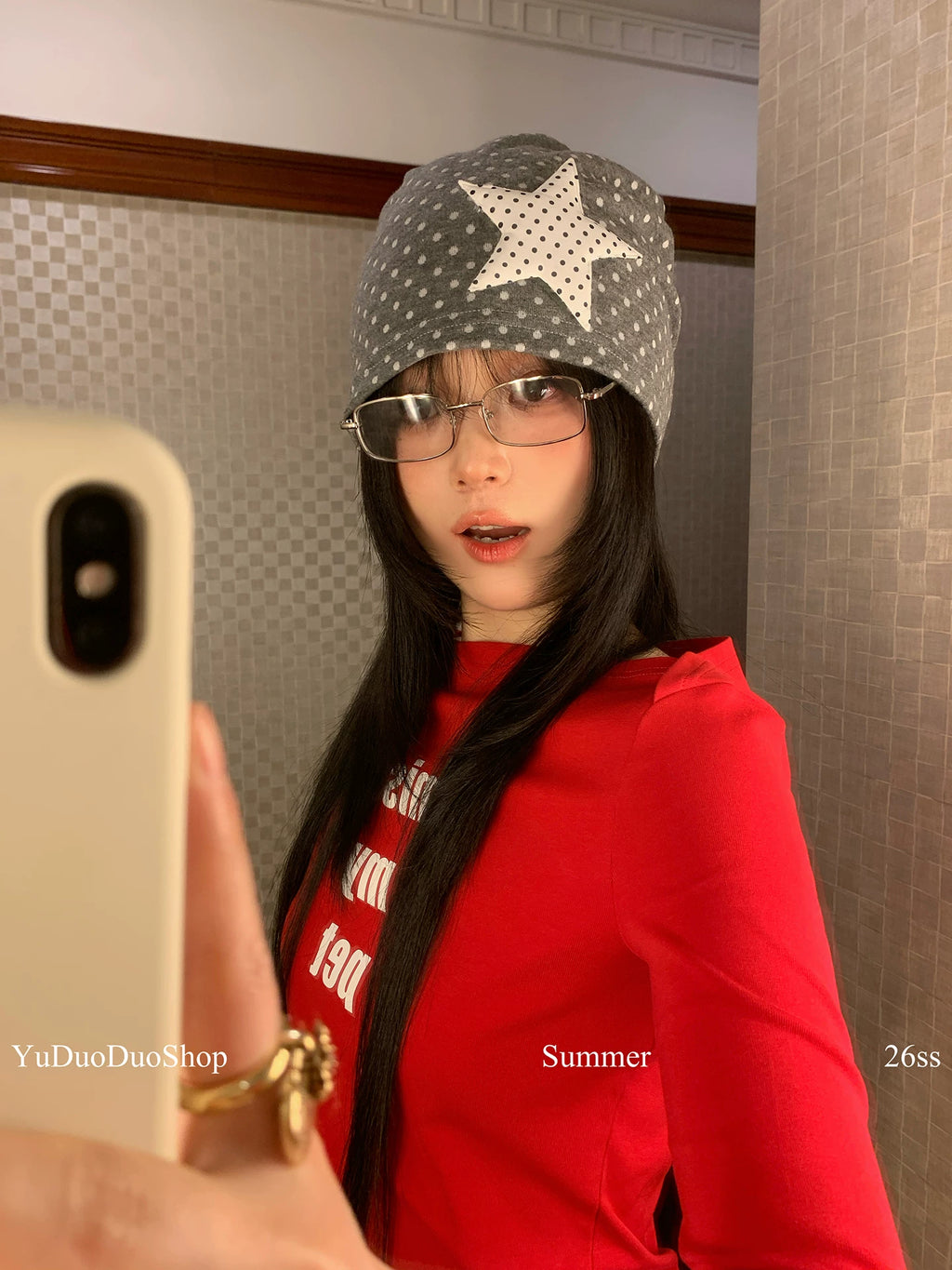 YuDuoDuo Polka Dot Thin Slouchy Beanie Hat