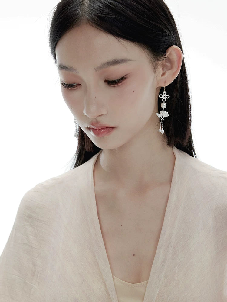 NO SOLUTION Ruyi Knot Sterling Silver Lotus Earrings