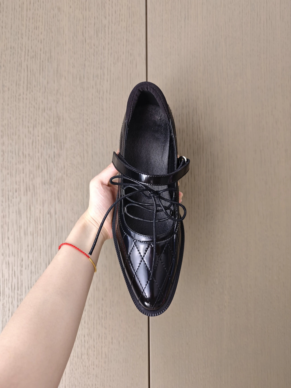 ASTHER Leather Pointed-Toe Chunky Heel Mary Jane