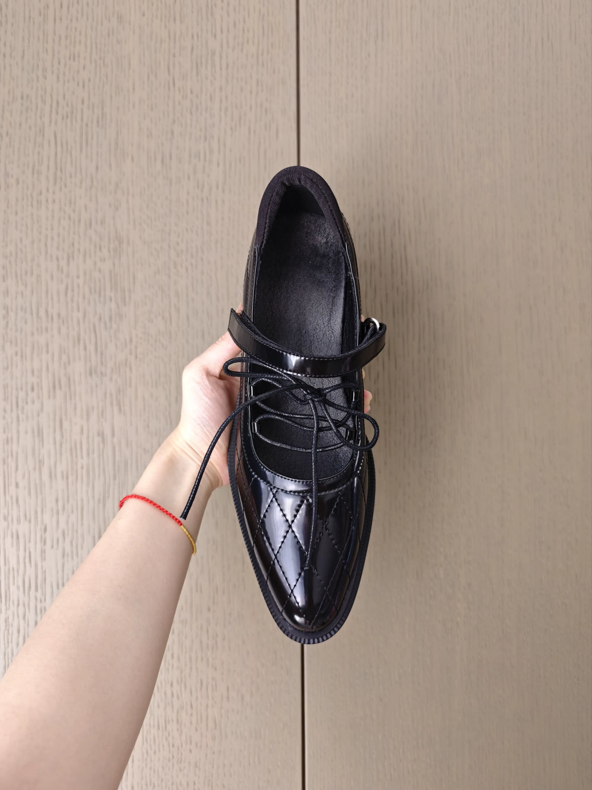 ASTHER Leather Pointed-Toe Chunky Heel Mary Jane