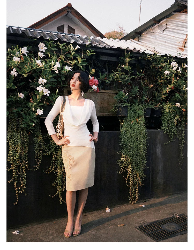 KELIFAN Retro High Waist Hip Skirt