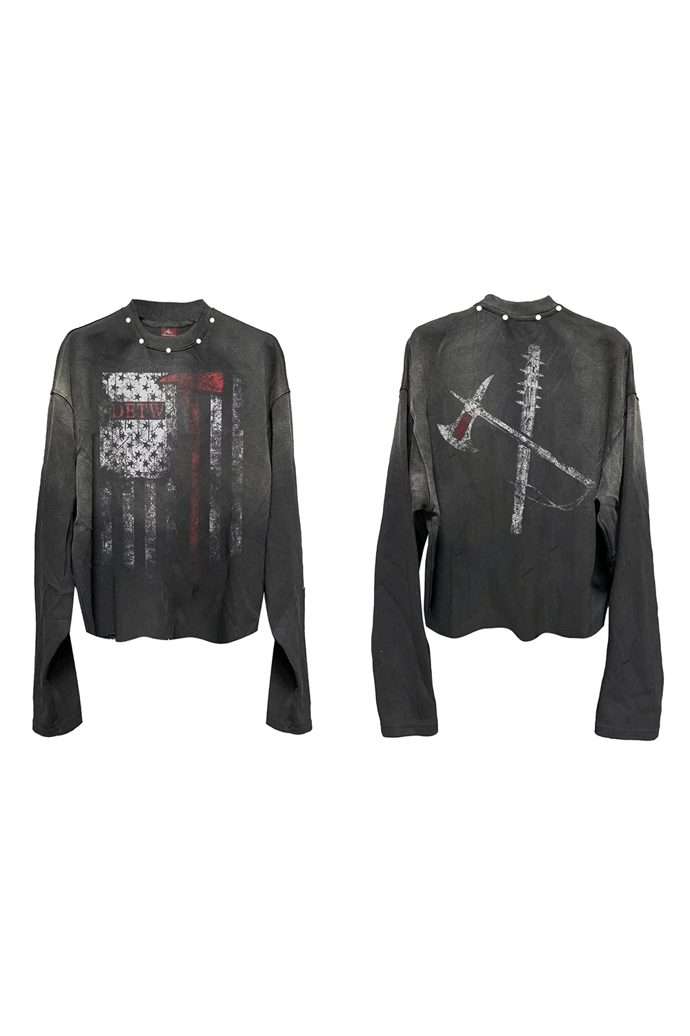 DETW 24AW Original Washed Diablo "Blood Axe" Rivet Vintage Vintage Street Premium Long Sleeve Tee
