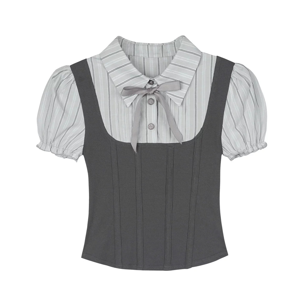 SagiDolls Sweet Schoolgirl Fake Corset Bubble Sleeve Two-Layer Top
